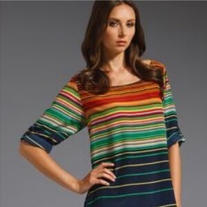 ❤️ AMANDA UPRICHARD SILK TOP, MULTICOLOR STRIPE, MEDIUM